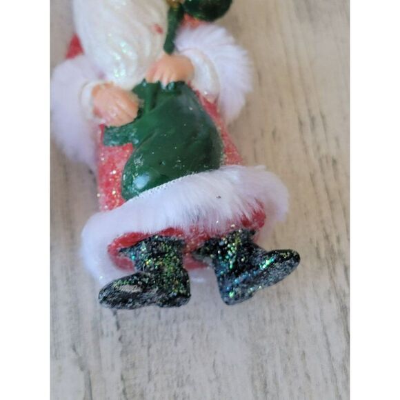 Vintage glitter Santa Claus set gift toy wreath ornament Xmas decor - Picture 6 of 10